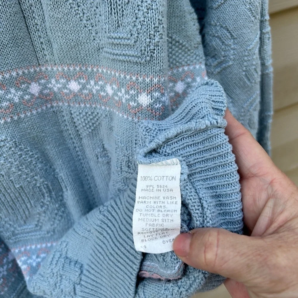 VTG Isle of Cotton grannycore sweater L crochet embroidered coastal grandma 90s